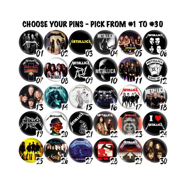 METALLICA Pinback Buttons 80's 90's Music Heavy Thrash Metal Hard Rock Classic Rock Hair Band Vintage Retro Party Gift Set, Choose Your Pins