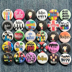 THE BEATLES 60s 70s Music Pinback Buttons, 100 Pins Set