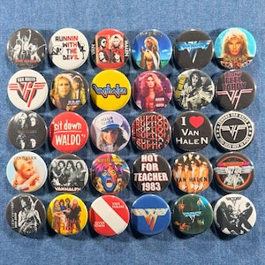 Van Halen David Lee Roth Era Pinback Buttons Set of 30 Pins, 70s 80s Classic Hard Rock Metal Retro Music Badges Collectibles, Pick Your Size