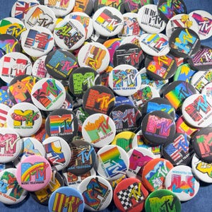 MTV Logo Pinback Buttons Set of 100 Pins, 80s 90s Music TV Throwback Retro New Wave/Pop Rock/Rap Badges Collectibles, Pick Your Size