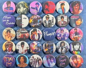 Prince & The Revolution Pinback Buttons Set of 30 Pins 80s New Wave Dance Pop Rock Funk Soul Purple Rain Retro Music Badges, Pick Your Size
