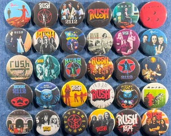 Rush Pinback Buttons Set of 30 Pins, 70s 80s Classic Hard Rock Prog Rock Heavy Metal Band Retro Music Badges Collectibles, Pick Your Size