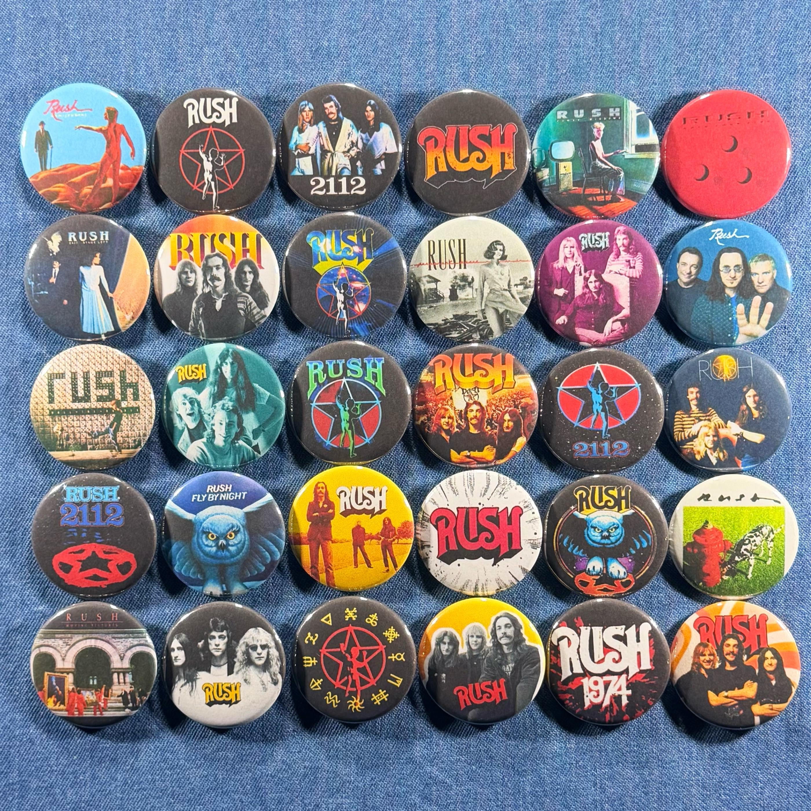 Rush Pinback Buttons Set of 30 Pins, 70s 80s Classic Hard Rock