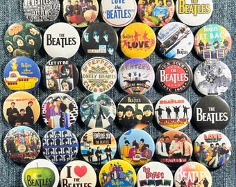 THE BEATLES 60s 70s Music Pinback Buttons, 100 Pins Set