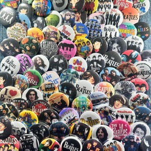 THE BEATLES 60s 70s Music Pinback Buttons, 100 Pins Set, Classic Pop Rock Band Oldies John Lennon Paul McCartney George Harrison Ringo Starr
