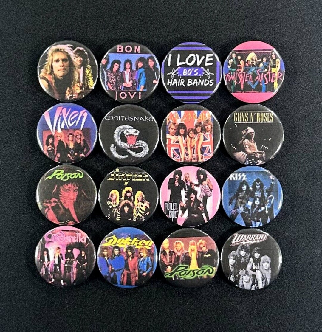 80's Hair Band 80's Metal 80's Rock Band Pinback Buttons 1 Size Pins