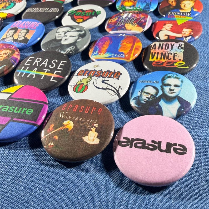 Juego de 30 botones Erasure, insignias coleccionables de música retro, synth pop, new wave, electrónica, dance pop, de los 80. Elige tu talla. imagen 6