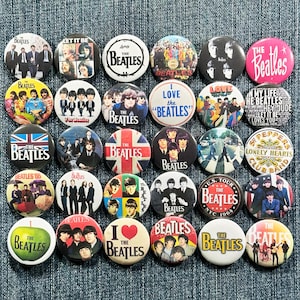 THE BEATLES 60s 70s Music Pinback Buttons Set of 30 Pins Classic Pop Rock Band Oldies John Lennon Paul McCartney George Harrison Ringo Starr
