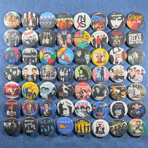 80s New Wave Bands Pinback Buttons Set of 56 Pins, Synth Pop Dance Rock Retro Music Badges Collectibles, Pick Your Size