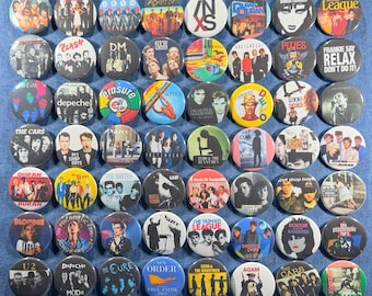 80s New Wave Bands Pinback Buttons Set of 56 Pins, Synth Pop Dance Rock Retro Music Badges Collectibles, Pick Your Size