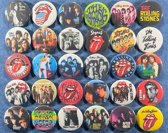 The Rolling Stones Pinback Buttons Set of 30 Pins, 60s 70s 80s Classic Hard Rock Blues Band Retro Music Badges Collectibles, Pick Your Size