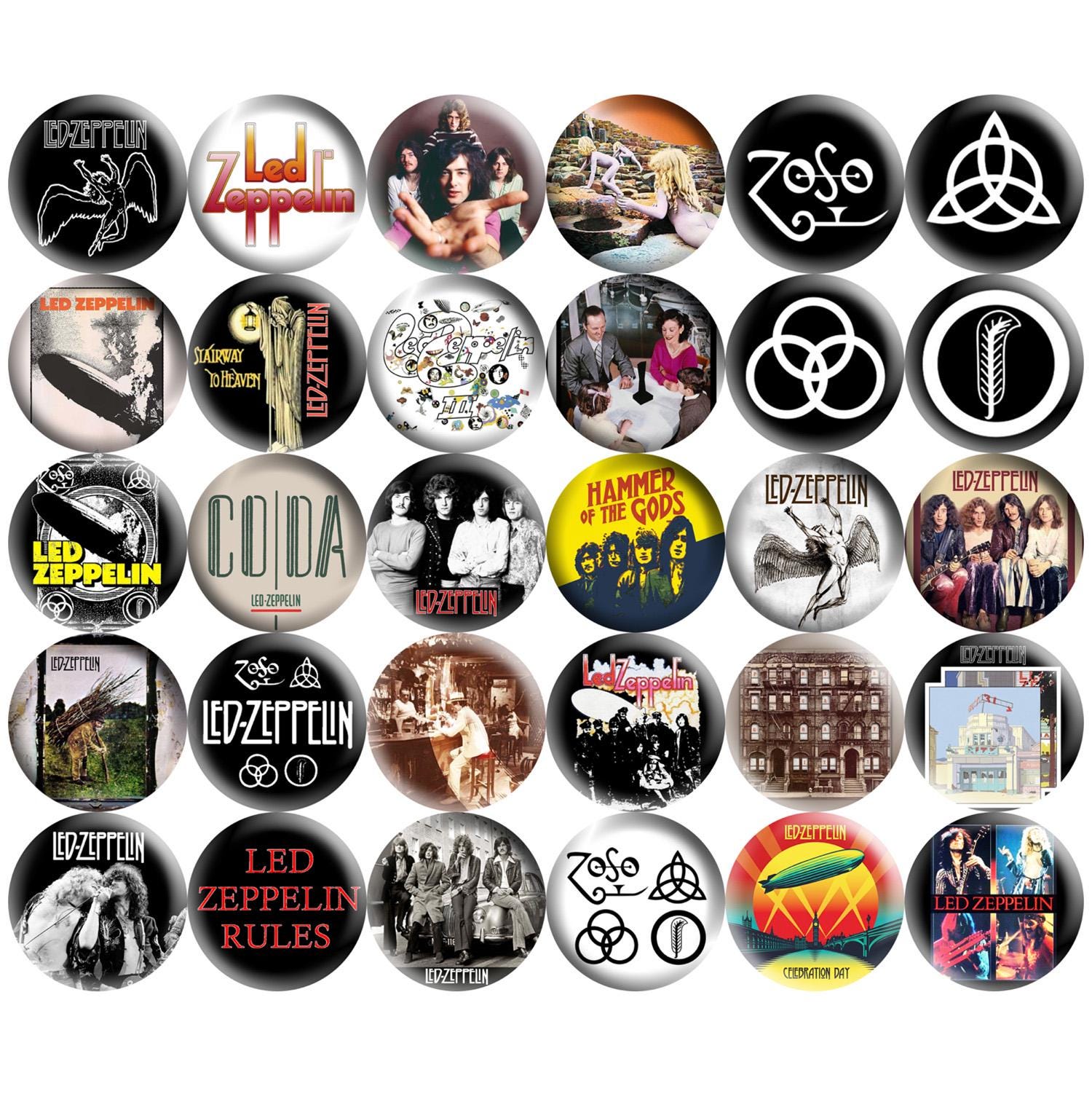 Led Zeppelin Pinback Buttons Set of 30 Pins, 70s Classic Hard Rock