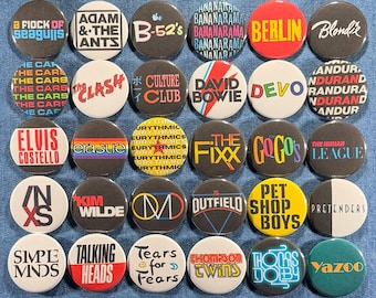 80s New Wave Band Pinback Buttons Set of 30 Pins, Post Punk Synth Pop Retro Music Badges Collectibles, Pick Your Size