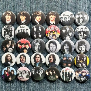 THE BEATLES 60s 70s Music Pinback Buttons Set of 30 Pins Classic Pop Rock Band Oldies John Lennon Paul McCartney George Harrison Ringo Starr