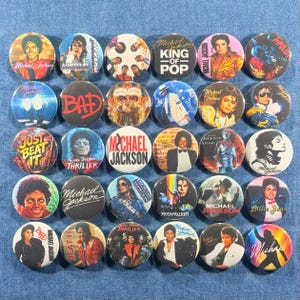 Michael Jackson Pinback Buttons Set of 30 Pins, 80s 90s Pop King of Pop Music Thriller Retro Music Badges, Collectible Buttons. Pick A Size