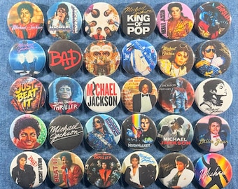 Conjunto de 30 pines de Michael Jackson, rey del pop de los 80 y 90, Thriller, estilo retro. Insignias coleccionables. Elige tu talla.