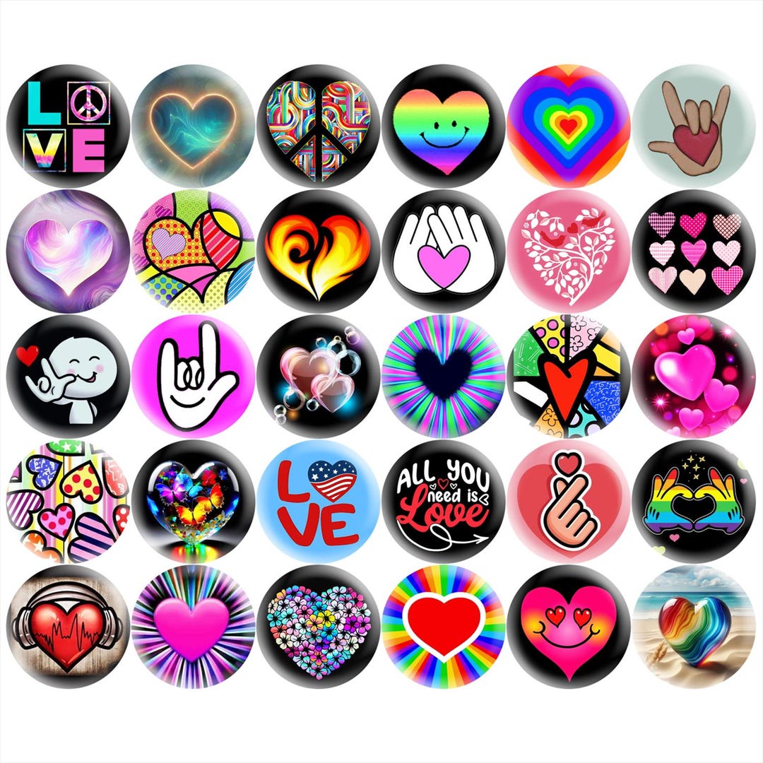 Love Hearts Pinback Buttons Set of 30 Pins, Colorful Valentine's Day ...