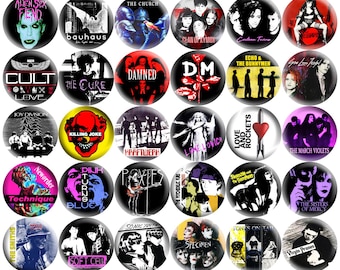 Goth Post-Punk Pinback Buttons Set of 30 Pins, 80s Darkwave New Wave Band Retro Music Badges Collectibles, Pick Your Size
