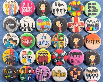 The Beatles Pinback Buttons Set of 30 Pins, 60s-70s Classic Pop Rock Band Retro Music Badges Collectibles, Pick Your Size