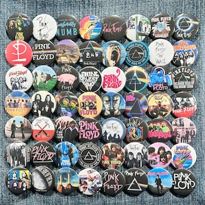 PINK FLOYD 70&#39;s 80&#39;s Music Pinback Buttons Lot of 56 Pins, Psychedelic Classic Hard Rock Band Prog Blues Waters Gilmour, Choose Your Size