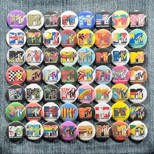 MTV 80's Music Television Pinback Buttons Lot of 56 Pins Rock Pop New Wave Rap MTV Logo Videos Retro Throwback Vintage Gift Choose Your Size