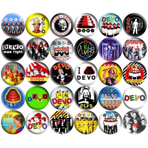 DEVO 70's 80's Music Pinback Buttons Lot of 30 Pins New Wave Punk Rock Synth Pop Dance Geek Art Rock Retro 80s Band Gift Party Throwback Set