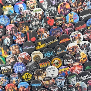 80s Hair Metal Bands Set of 30 Pinback Buttons or Refrigerator Magnets, Glam Rock Hard Rock Retro Music Badges Collectibles, Pick Your Size