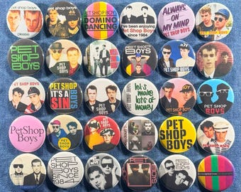 Pet Shop Boys Pinback Buttons Set of 30 Pins 80s Synth Pop New Wave Dance Pop Electronic Band Retro Music Badges Collectibles Pick Your Size