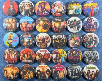 Guns N' Roses Pinback Buttons Set of 30 Pins, 80s 90s Hard Rock