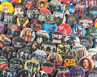 70s 80s Classic Rock Band Set of 30 Pinback Buttons or Refrigerator Magnets, Retro Hard Rock Music Pins Badges Collectibles, Pick Your Size