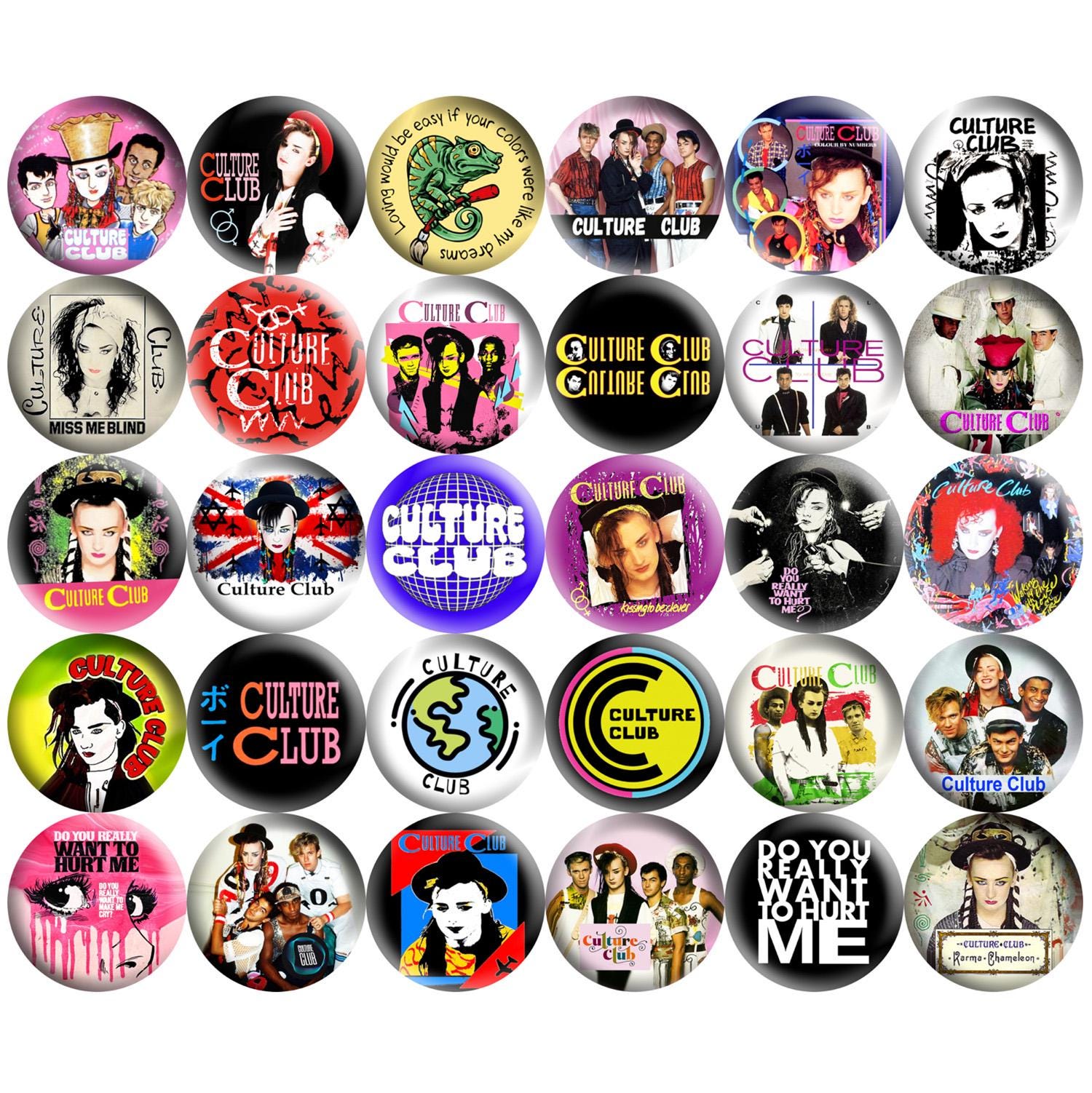 Culture Club Boy George Pinback Buttons Set of 30 Pins, 80s New