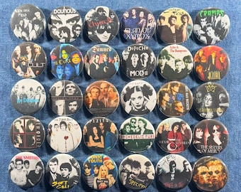 Goth Post-Punk Pinback Buttons Set of 30 Pins, 80s Darkwave New Wave Band Retro Music Badges Collectibles, Pick Your Size