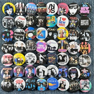 80's New Wave Music Pinback Buttons Set of 56 Throwback Pins Post Punk Alternative Synth Pop Rock Bands Dance Retro Vintage CHOOSE YOUR SIZE