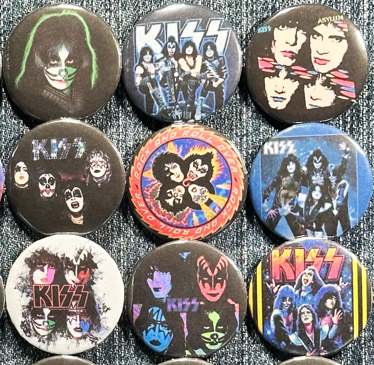 KISS 70's 80's Music Pinback Buttons Set of 30 Pins, Hair