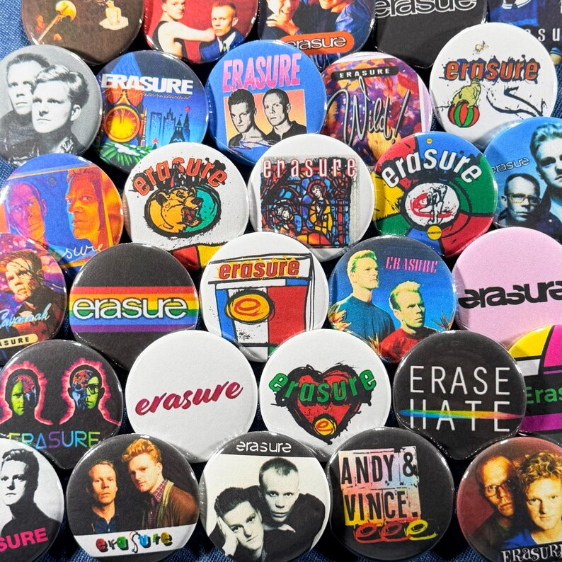 Juego de 30 botones Erasure, insignias coleccionables de música retro, synth pop, new wave, electrónica, dance pop, de los 80. Elige tu talla. imagen 8