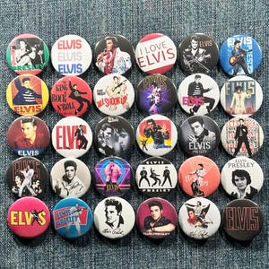ELVIS PRESLEY 50s 60s 70s Music Pinback Buttons Lot of 30 Pins Classic Rock Oldies Country Blues Rockabilly The King Retro, Choose Your Size