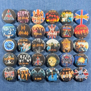 Def Leppard Pinback Buttons Set of 30 Pins, 80s Classic Hard Rock Metal Hair Band Retro Music Badges Collectibles, Pick Your Size