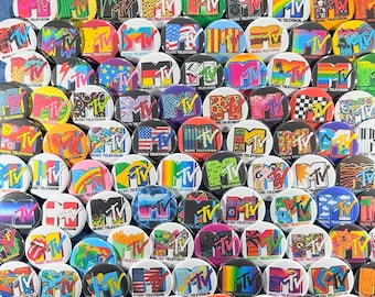 MTV Logo Pinback Buttons Set of 100 Pins, 80s 90s Music TV Throwback Retro New Wave/Pop Rock/Rap Badges Collectibles, Pick Your Size
