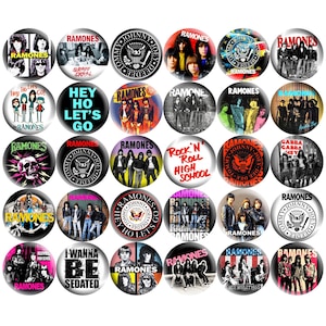 Ramones Pinback Buttons Set of 30 Pins, 70s 80s Punk Rock Power Pop Band Retro Music Badges Collectibles, Pick Your Size image 1