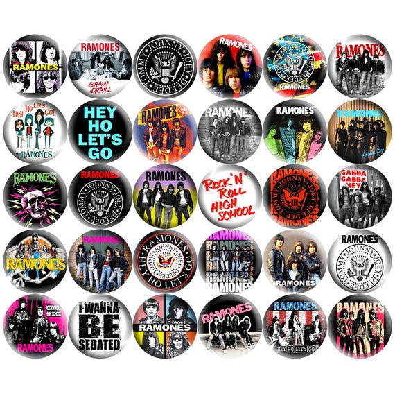 Ramones Pinback Buttons Set of 30 Pins, 70s 80s Punk Rock Power Pop Band Retro Music Badges Collectibles, Pick Your Size