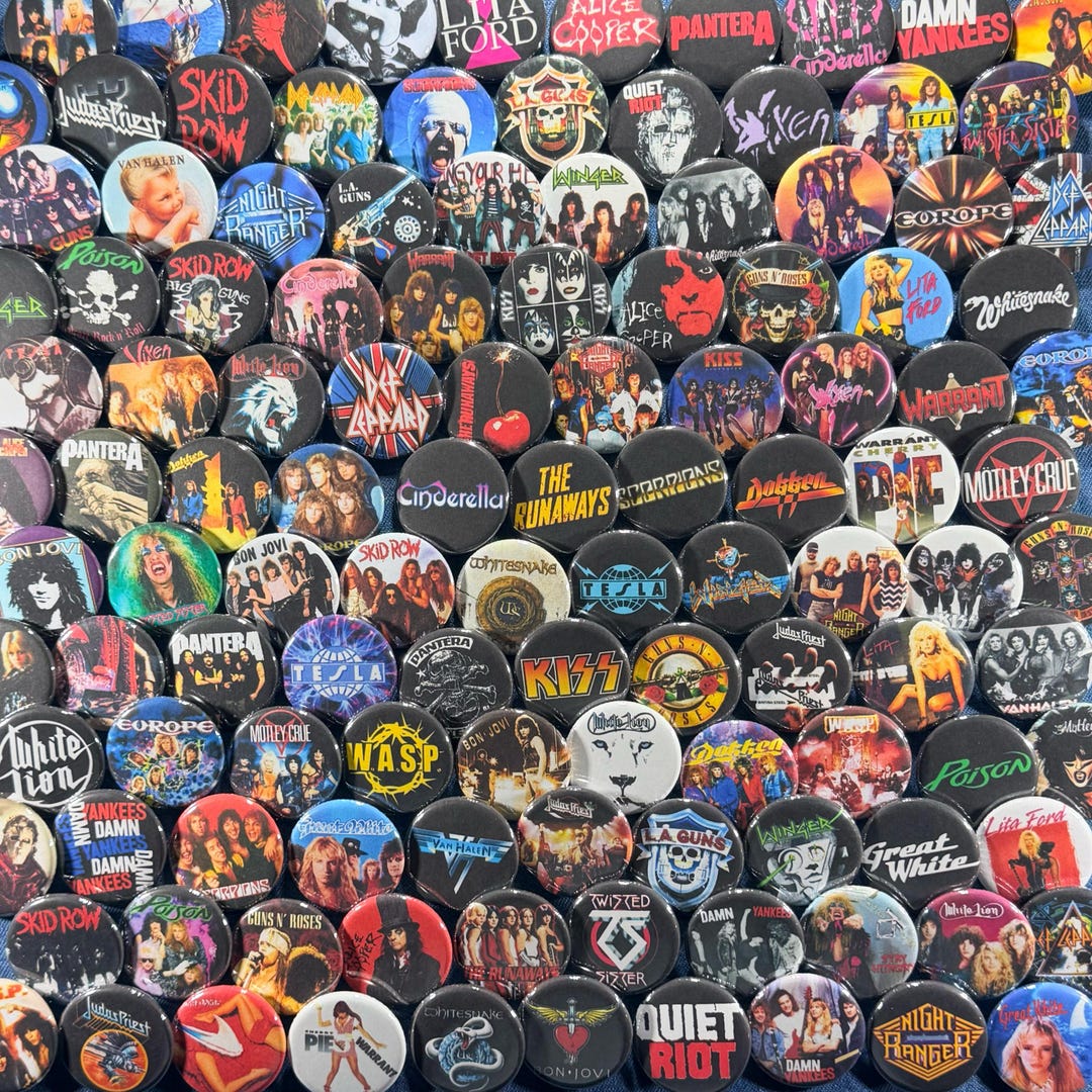80s Hair Metal Bands Pinback Buttons Set of 120 Pins, Glam Rock Retro ...