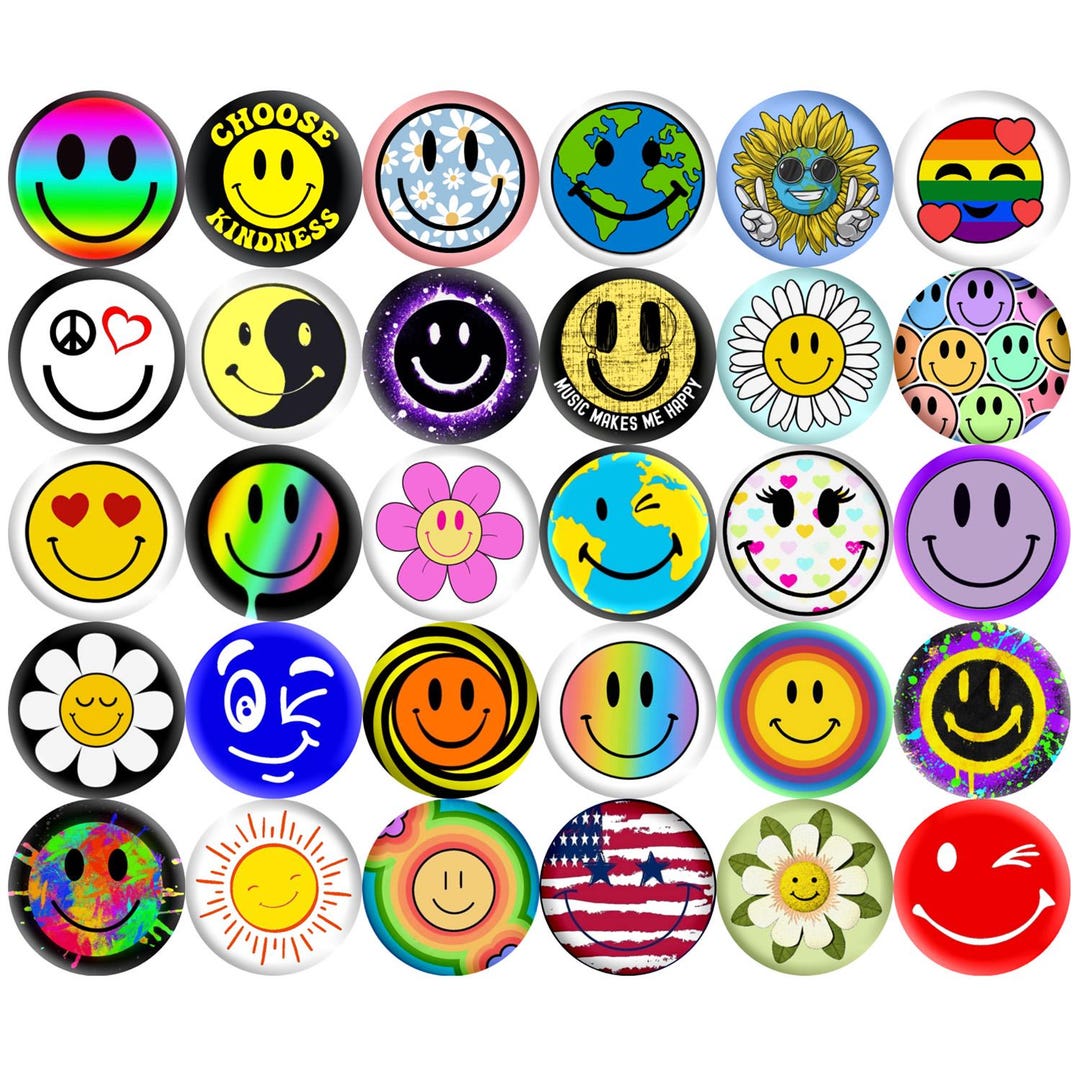 Happy Face Smiley Face Pinback Buttons Set of 30 Pins, Colorful Joyful ...