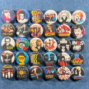 80s New Wave Band Pinback Buttons Set of 30 Pins, Post Punk Synth Pop Retro Music Badges Collectibles, Pick Your Size