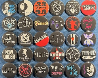 Goth Post-Punk Pinback Buttons Set of 30 Pins, 80s Darkwave New Wave Band Retro Music Badges Collectibles, Pick Your Size