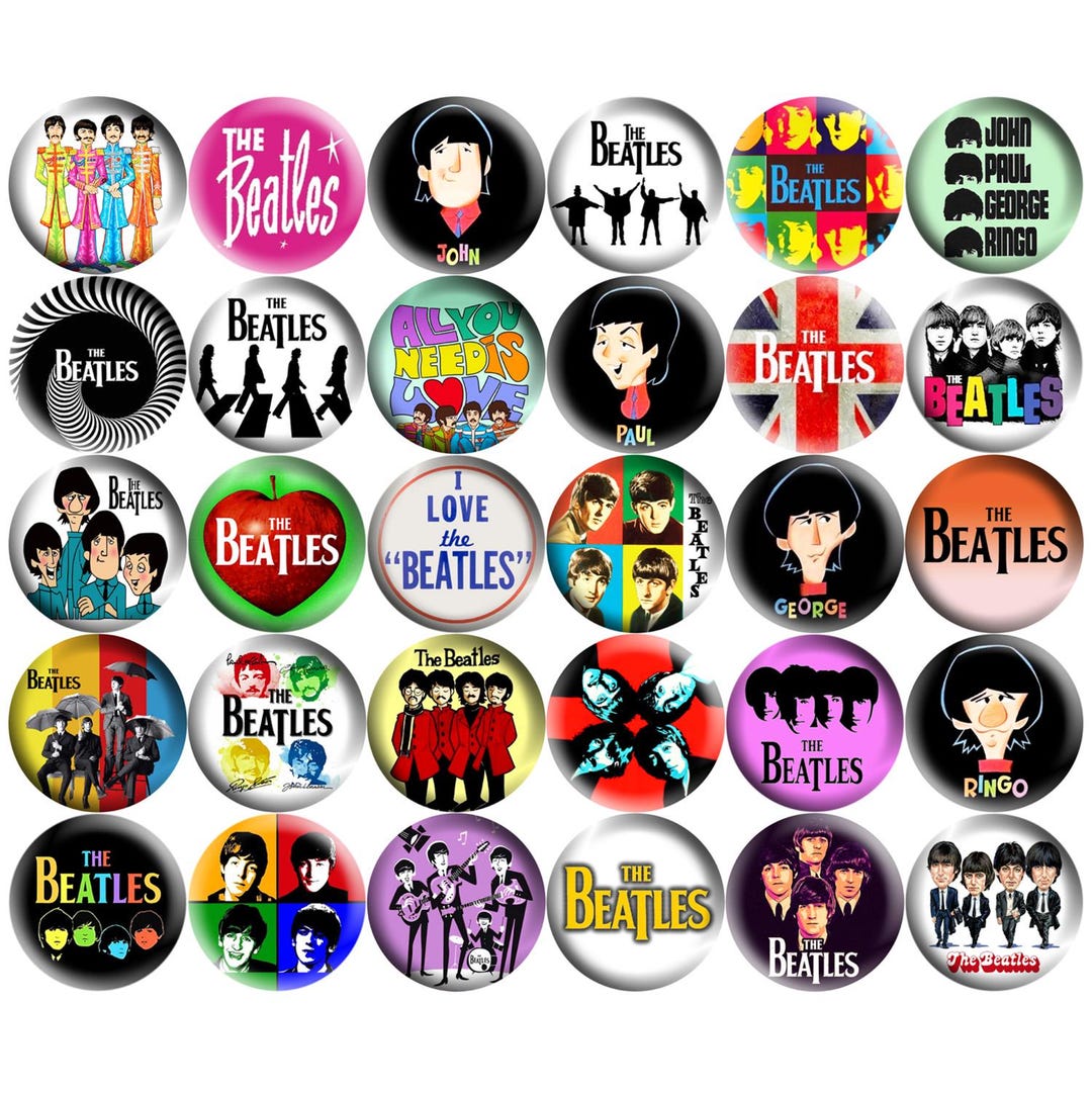 The Beatles Pinback Buttons, 60s-70s Classic Pop Rock Band Retro