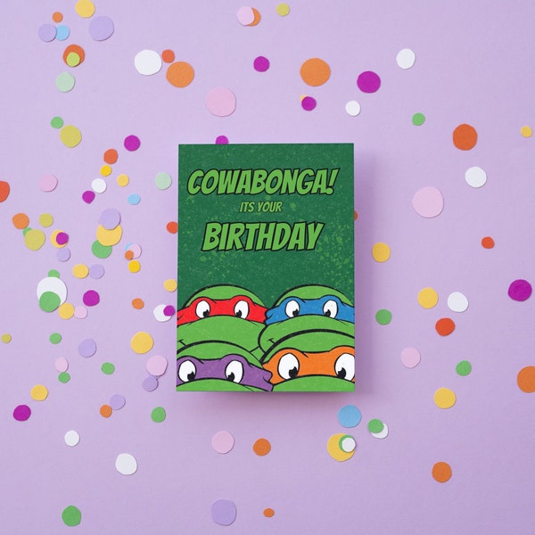 Handmade Birthday Greeting Card, Teenage Mutant Ninja Turtles, Hammered Card, Envelope, Celebration, Family, Kids, Children, TMNT, Shredder