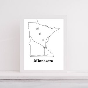 May include: A black and white line drawing of the state of Minnesota with the word "Minnesota" printed below the map.