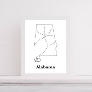 Alabama kaart Interstate kaart kunst digitale download
