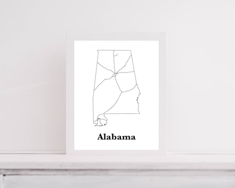 Alabama Map Interstate Map Art Digital Download - Etsy