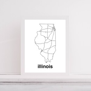 Illinois Map Interstate Map Art Téléchargement numérique